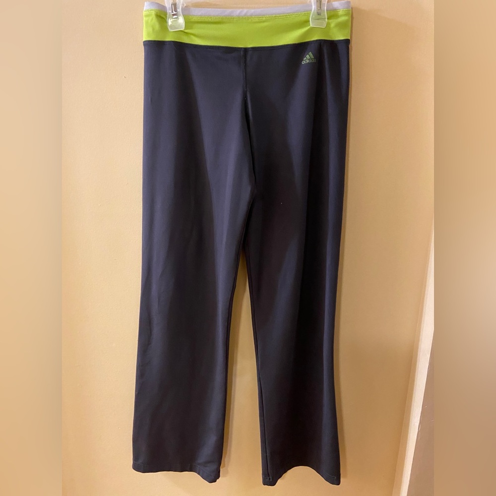 Adidas grey sweatpants with lime green waistband - size medium